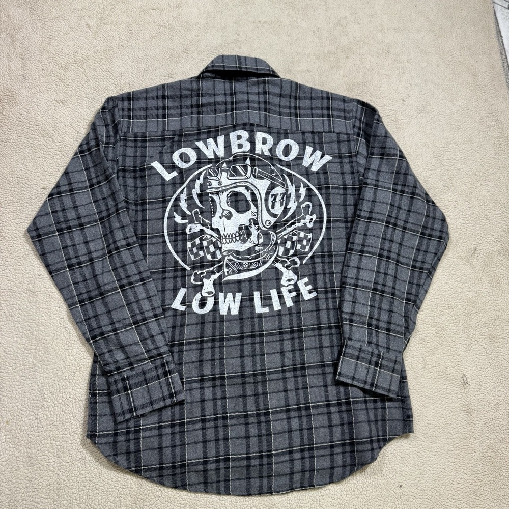 Lowbrow Art Company Shirt Mens Medium Plaid Button-Up Flannel Low Life Skull NEW - Picture 13 of 16